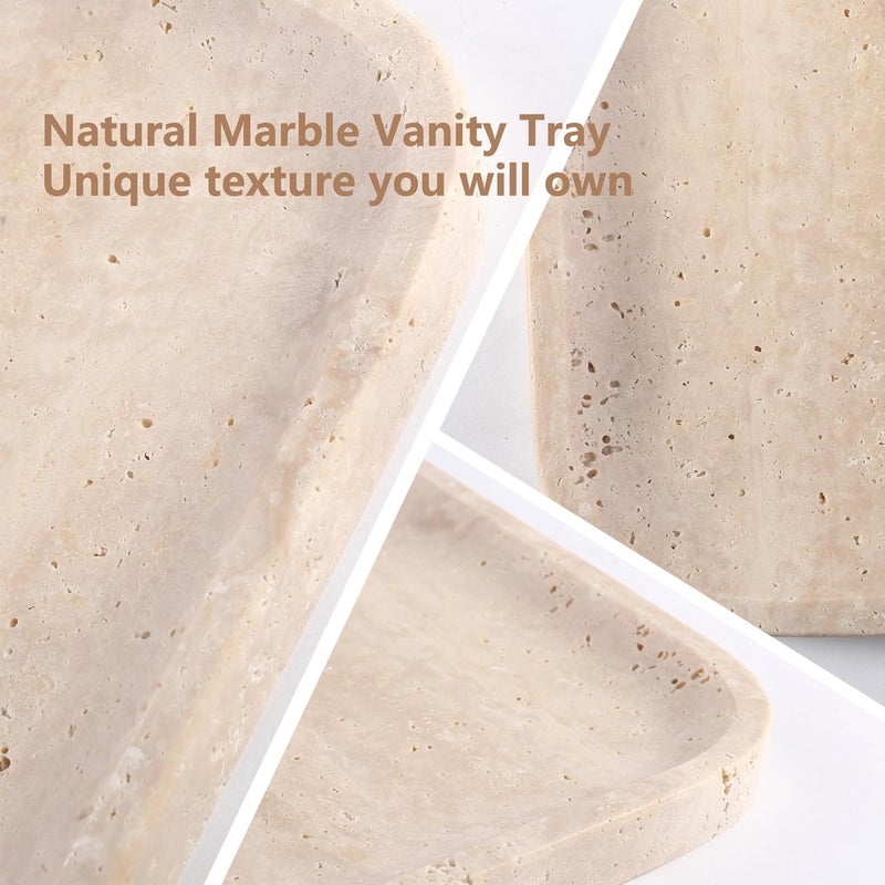karibiber Marble Vanity Tray for Dresser Organizer, Travertine Bathroom Tray Countertop, Beige Decorative Serving Trays, Kitchen Sink Storage, Jewelry & Perfume Holder(Travertino Romano) - Image 5